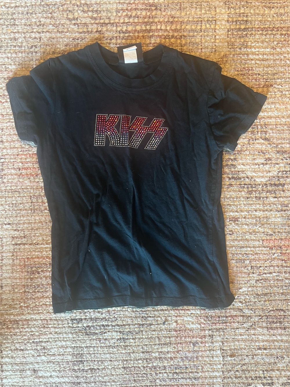 Kiss Black baby tee with Red Rhinestone Logo